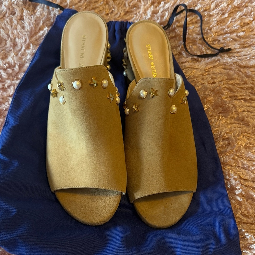 Stuart Weitzman Gold Embellished Mules